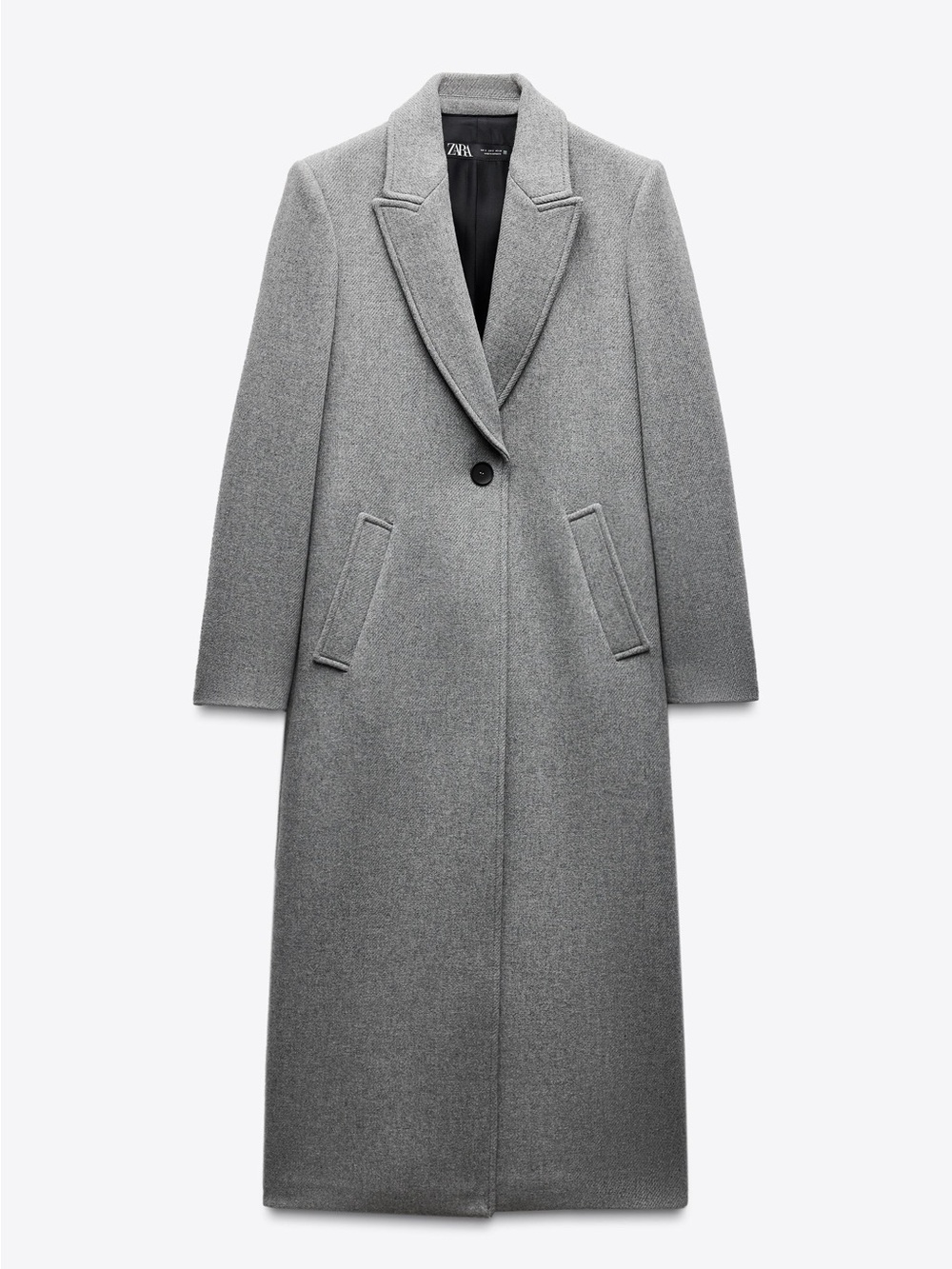Zara Long Wool Blend Coat Women S Gray Shoulderm Pads Tailored Maxi Coat